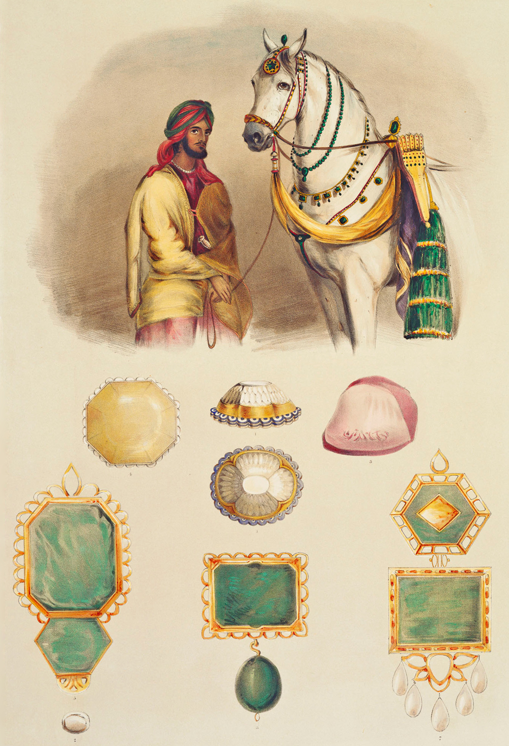Le maharaja du Pendjab, Ranit Singh et ses joyaux. Le Koh-I-Noor se trouve au centre| Crédits photo : Eden, Emily / Public domain