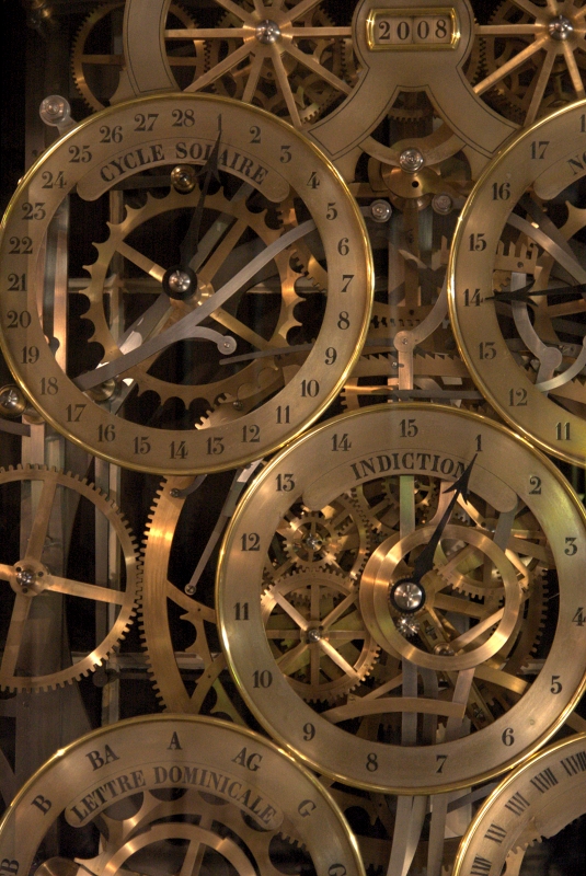 Zoom sur le comput ecclésiastique réalisé par Jean-Baptiste Schwilgué dans l’horloge astronomique de Strasbourg | Source photo